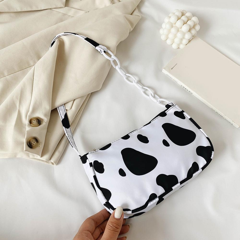 Cow Milk Print Women Handbag Totes Female Casual Underarm Shoulder Bags Popular Simple Female Daily Bag: A