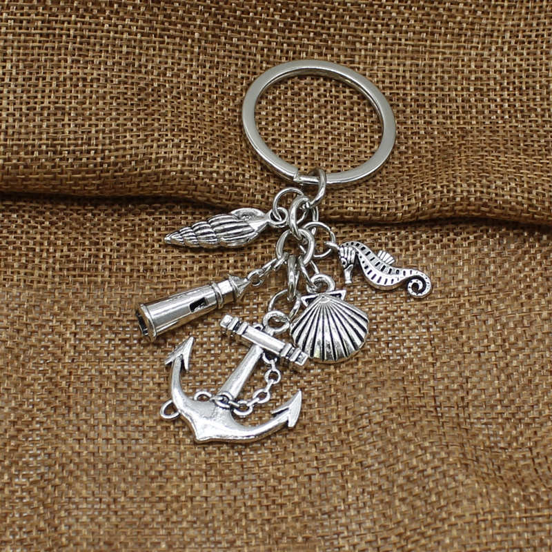 Glamour Strand Stijl Sleutelhanger Vis Anker Vuurtoren Shell Seahorse Charm Sleutelhanger Sieraden: 01