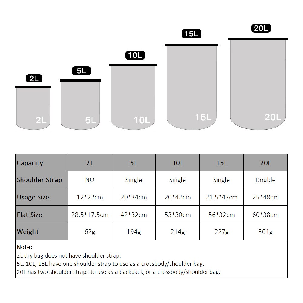 Pvc 2l 5l 10l 15l 20l udendørs dykning kompression opbevaring vandtæt taske tør taske til mænd kvinder svømning rafting kajak