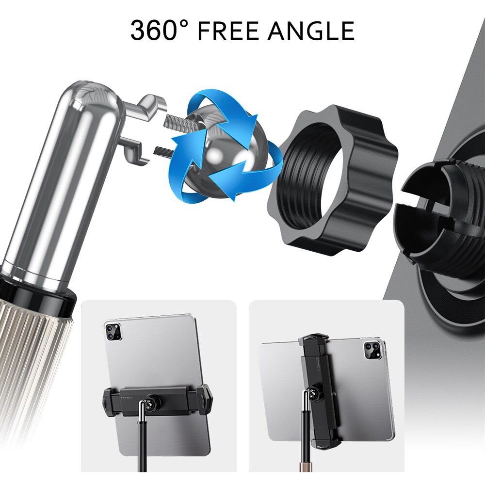 Height Adjustable Aluminum Tablet Stand (Max Height 17.7") Tall Desk/Floor Rotatable Tablet Holder for iPad Tab Kindle (4.7-13")