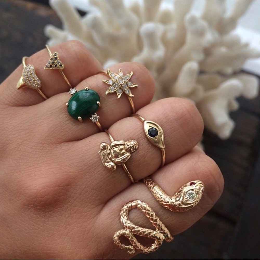 10 Stijlen Vintage Gold Knuckle Rings Set Voor Vrouwen Punk Resin Stone Midi Vinger Ringen Vrouwelijke Turkse Boho Sieraden Bague femme: Buddha Snake