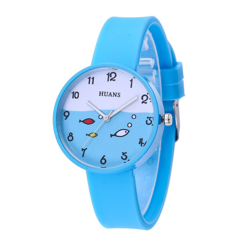 Mode Siliconen Quartz Materiaal Kinderen Jongens Meisjes Horloge Casual Cartoon Vis Patroon Effen Kleur Polsbandje Horloge