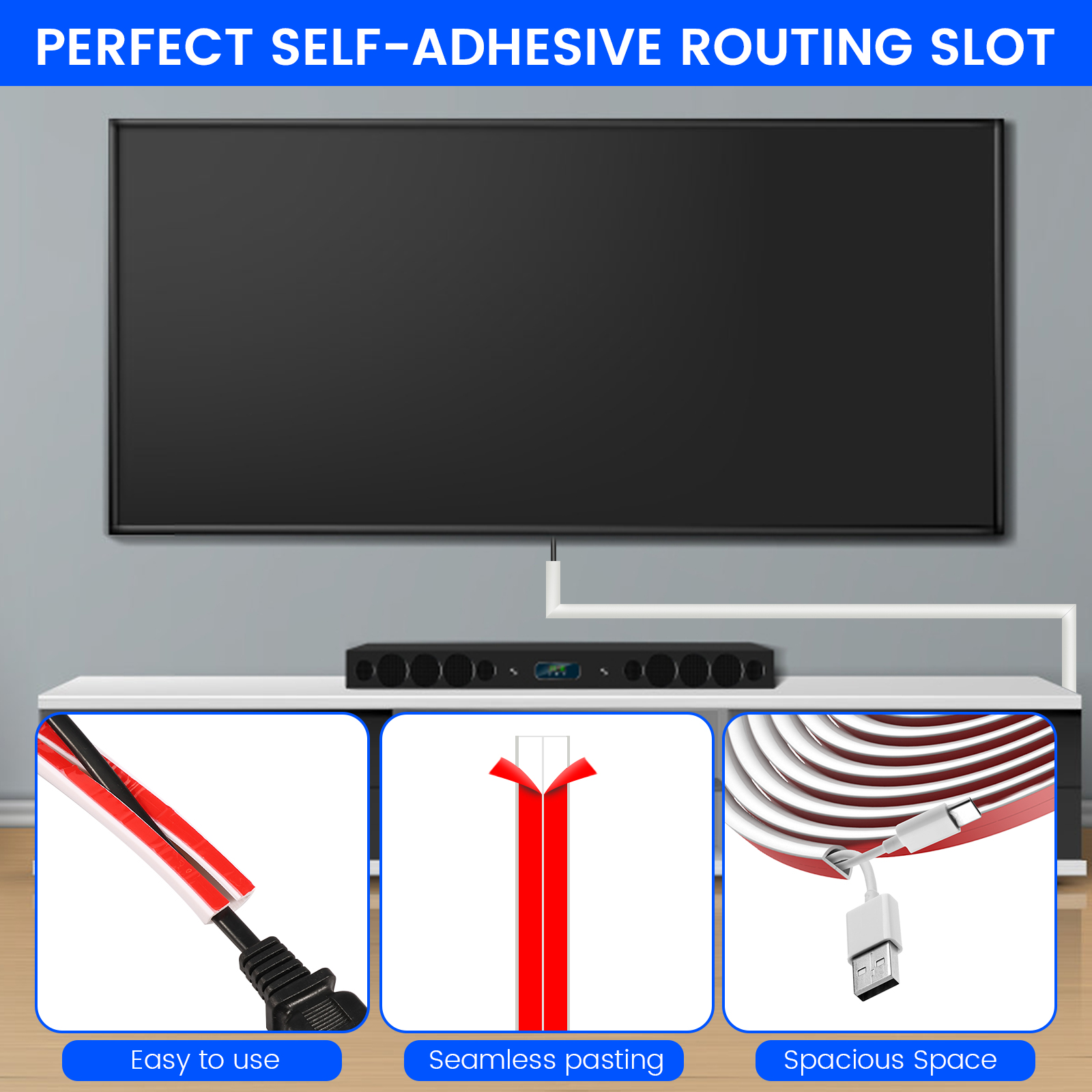 4/6/8 m Floor Cord Cover Floor Cable Sheaths PVC Flexible Electrical Conduit Cable Protectors Self-adhesive Cable Hiders