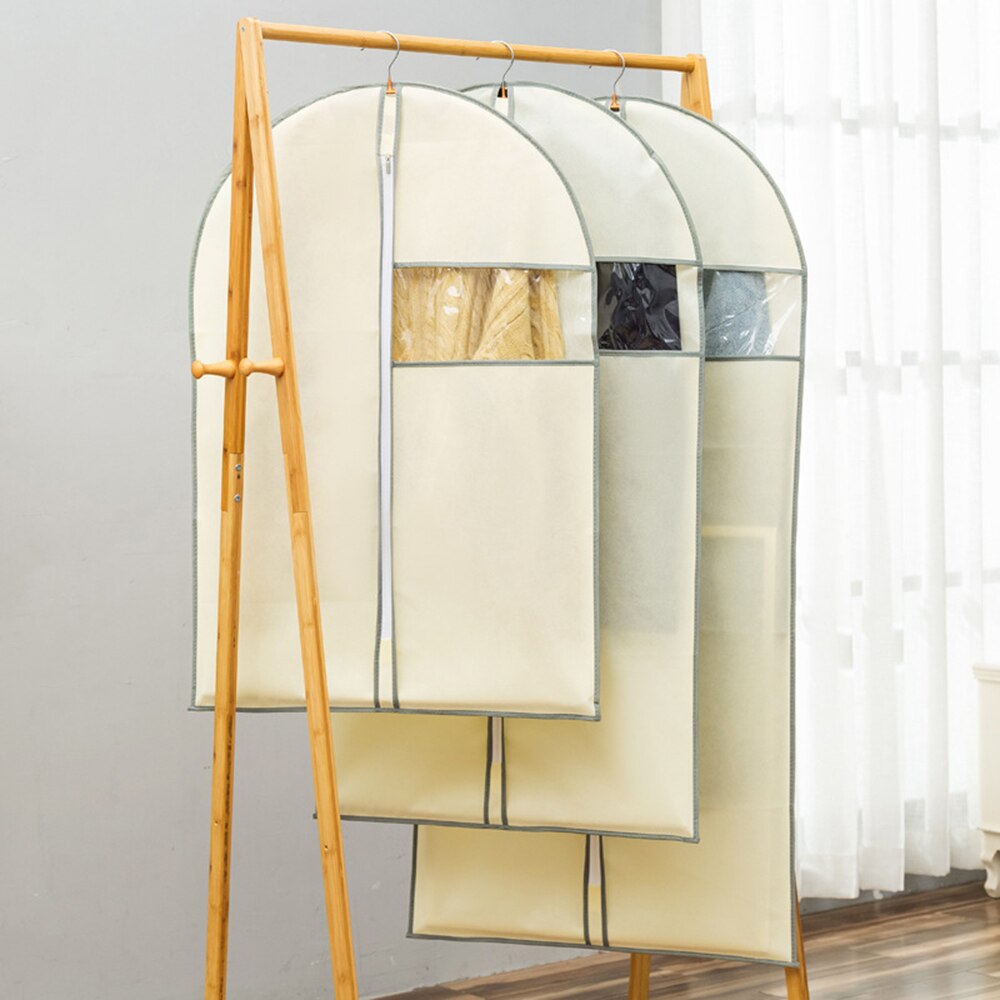 Tøjstøvdæksel af ikke-vævet stof til husholdnings hængende pelsdragt opbevaringspose garderobeskabe: Hvid / 60 x 130cm