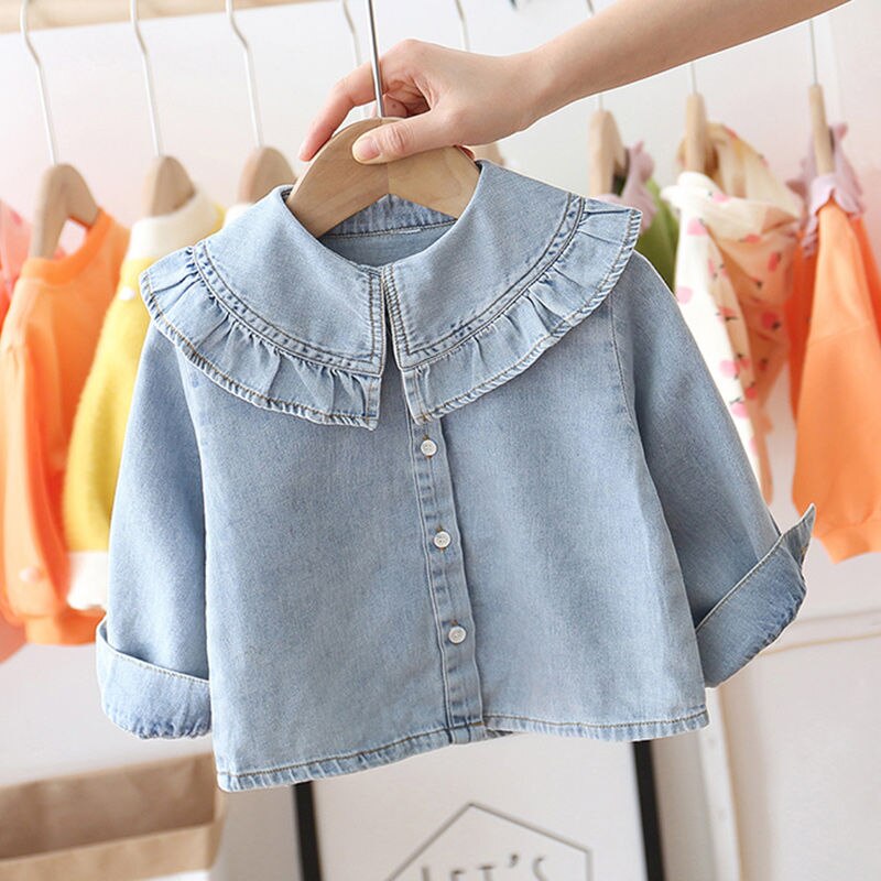 Toddler Kids Spring Cowboy Shirt Baby Girls Cotton Soft Collar Children's Denim Coat Recreational Style Sweet Princess