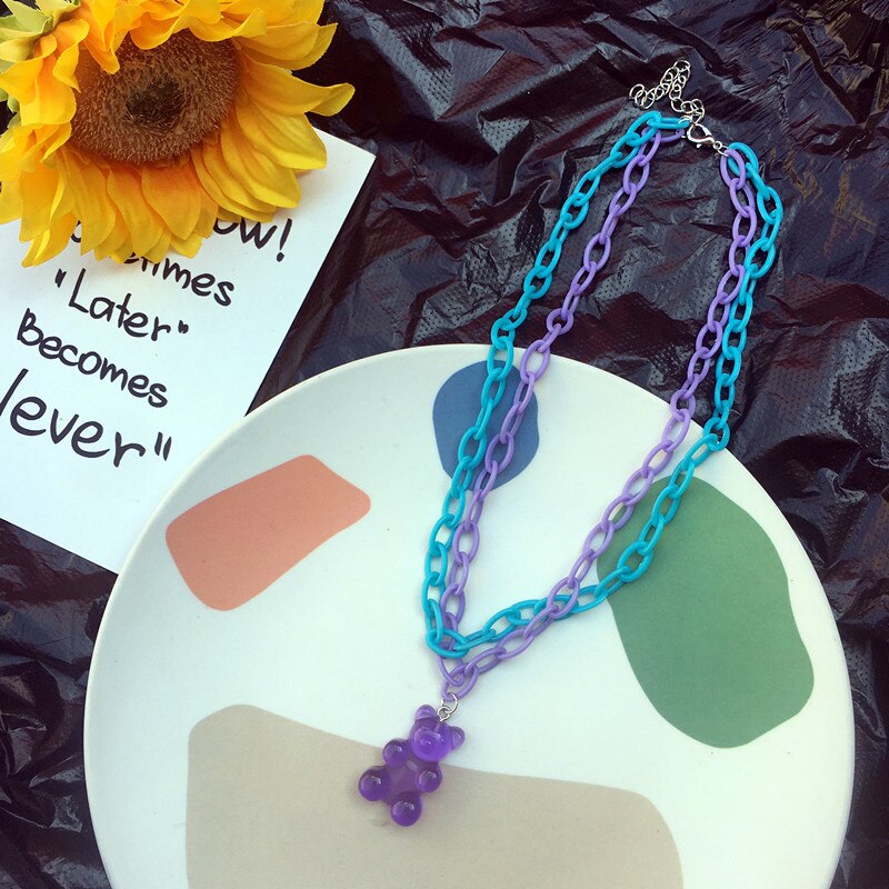 7 färger rainbow pride söt gelébjörn gummihalsband för kvinnor tjejer cool punk hip hop resin halsband tillbehör: 6