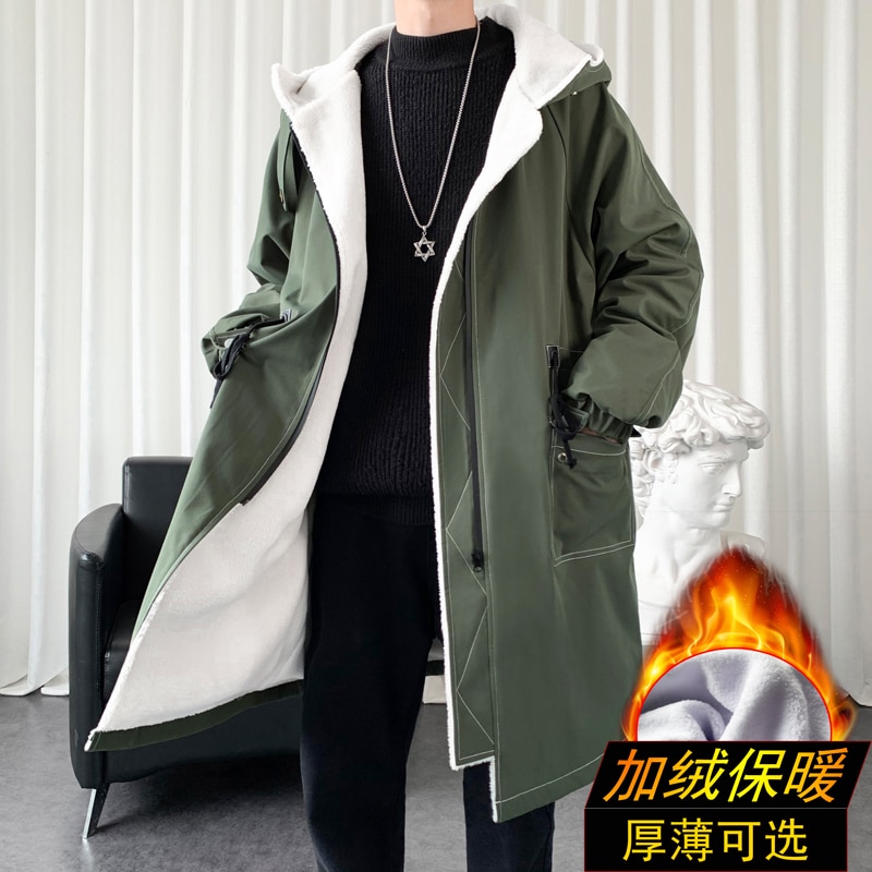 Winter Coat Men Hooded Thick Trench Coat Men Windbreakers Casual Jackets Hip Hop Streetwear Coat S-3XL