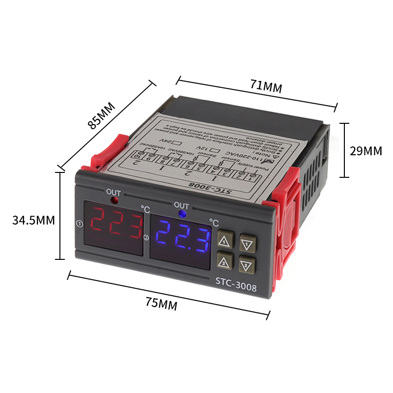 Dobbelt digital inkubator termostat temperaturregulator to relæ output termoregulator 10a opvarmning køling stc -3008 12v 220v