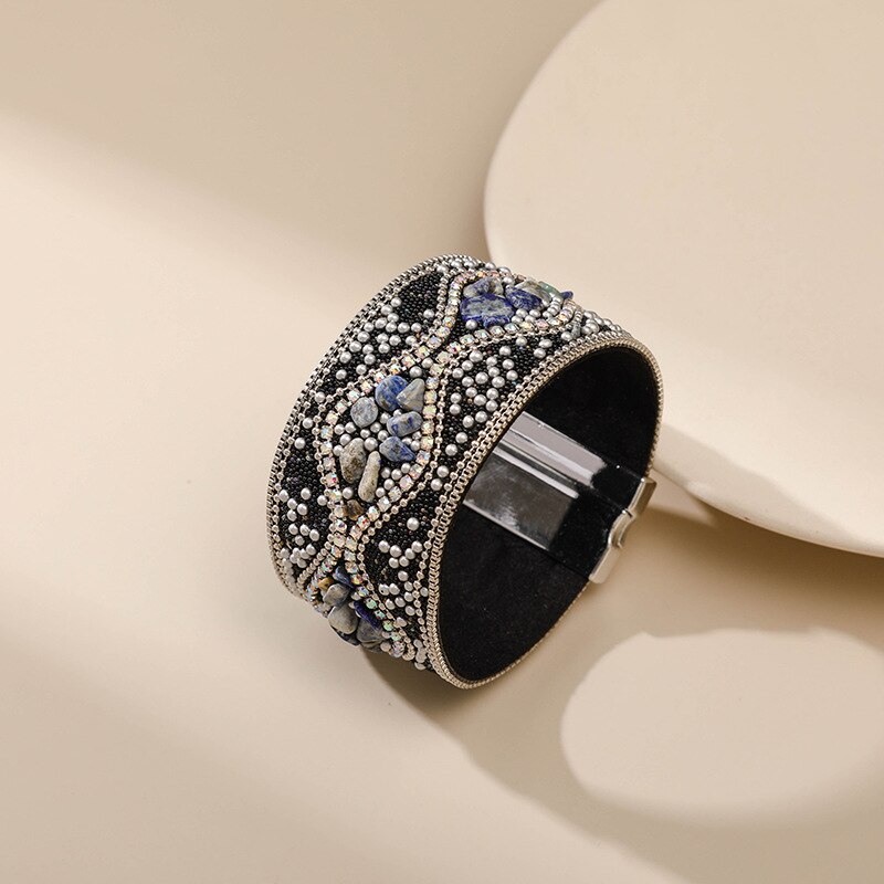 Bohemian Retro Dames Armband Punk Wind Turquoise Strass Handgemaakte Kralen Charm Vrouwelijke Armband Manchet Sieraden Vrouwelijke: SZ00061-1