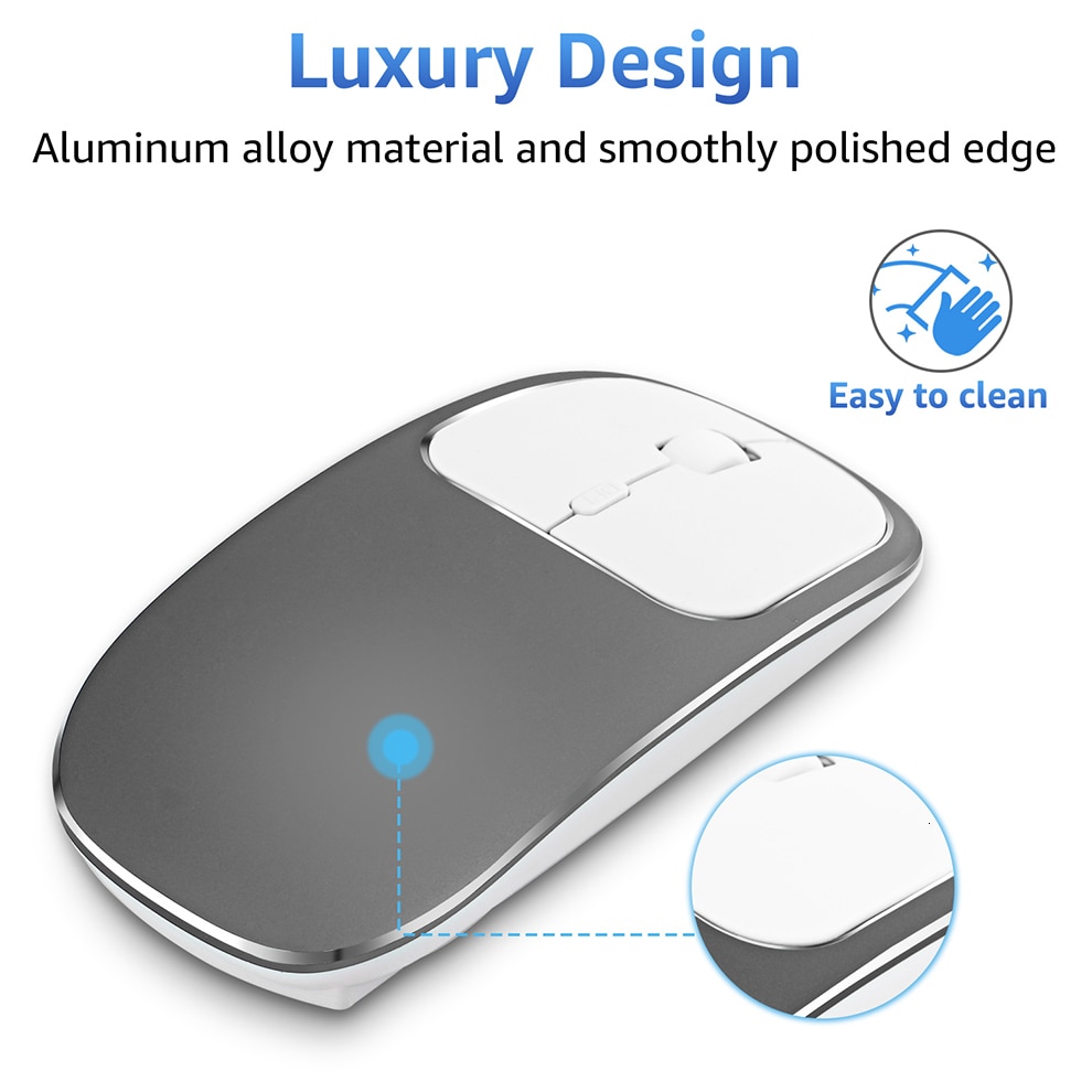 Jelly Comb Rechargeable Bluetooth 4.0+2.4G Wireless Mouse Dual Mode Metal Noiseless Silent Mice for Notebook PC Laptop MacBook