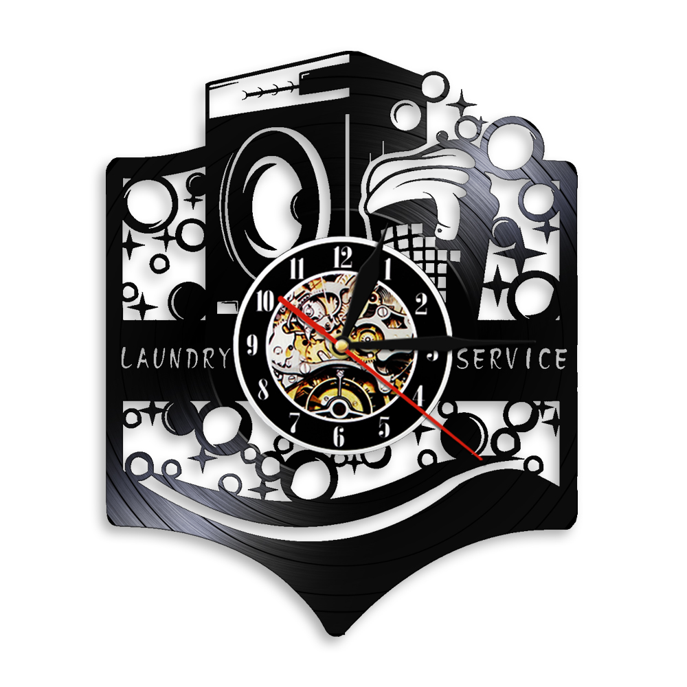 Washing Machine Retro Wall Clock Laundry Room Wall Clock with LED Night Light Wash Clean Clothes Maid Service LED Lamp Bedside