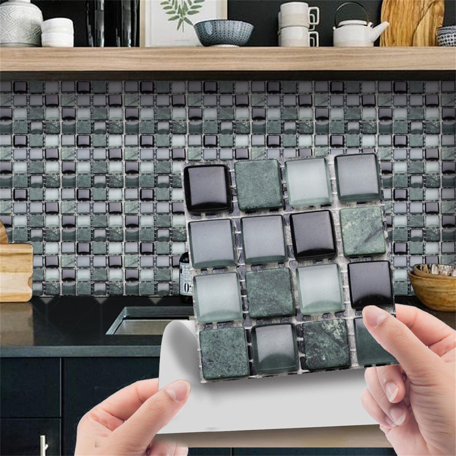 10pcs Marble Mosaic Tiles Wall Sticker Transfers Flat 2D Printed Covers For Kitchen Bathroom Peel &amp; Stick Waterproof Art Mural
