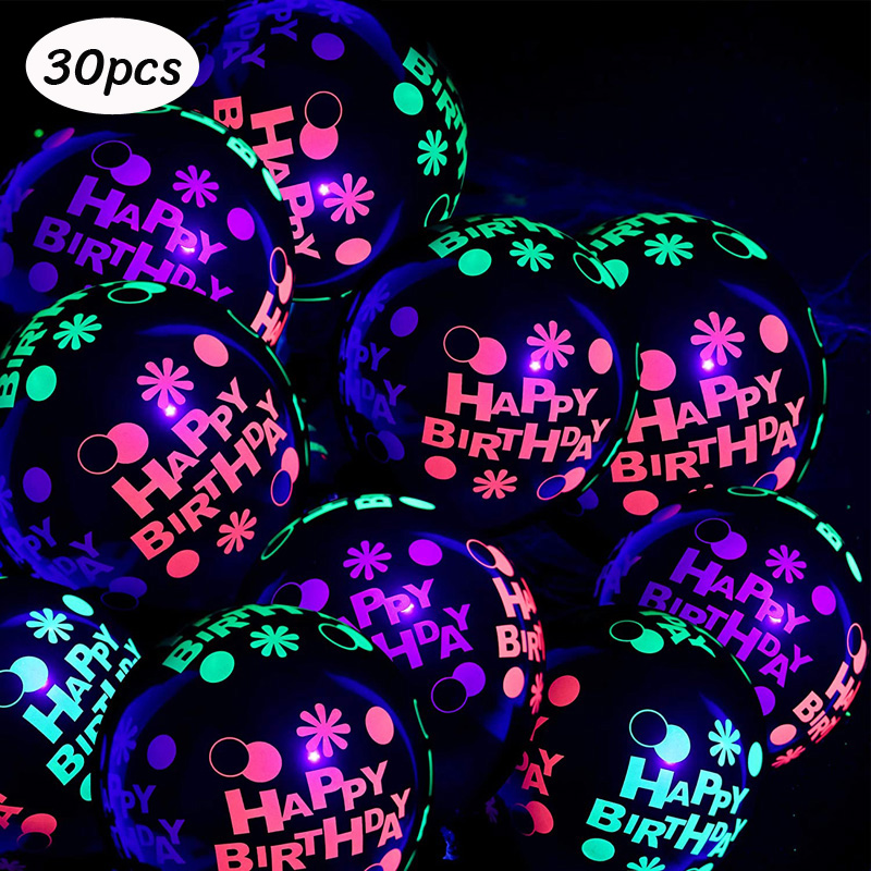 1Set Neon Glow Ballonnen Gelukkige Verjaardag Banner Sterren Fluorescerende Banners Verjaardagsballonnen voor Neon Glow Verjaardagsfeestje Achtergrond: Zilver