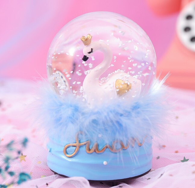 Kristallen bol muziekdoos flamingo meisje ster maan regenboog gloeiende sneeuwvlokken muziekdoos huisdecoratie bureaublad ornament: Lichtgroen