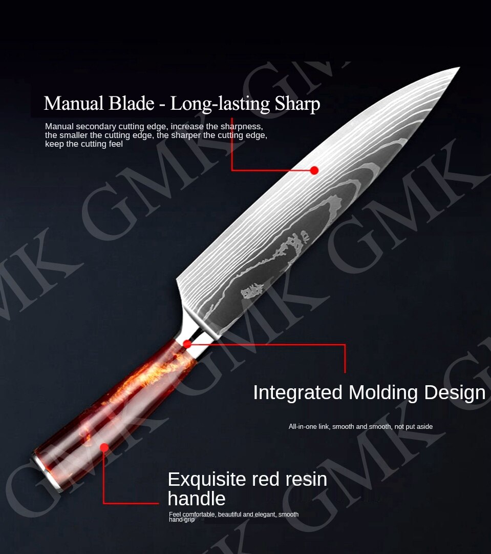 Kitchen Knives Set Chef Knives High Carbon Damask Stainless Steel Forged Meat Cleaver Knife Cooking Set