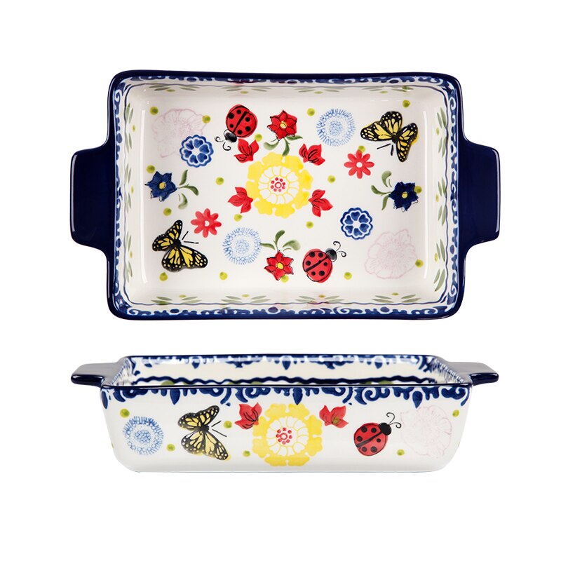 Rectangular Binaural Ceramic Bowl Cheese Baked Rice Tray Export Ceramic Baking Oven Household Utensils Tableware Set