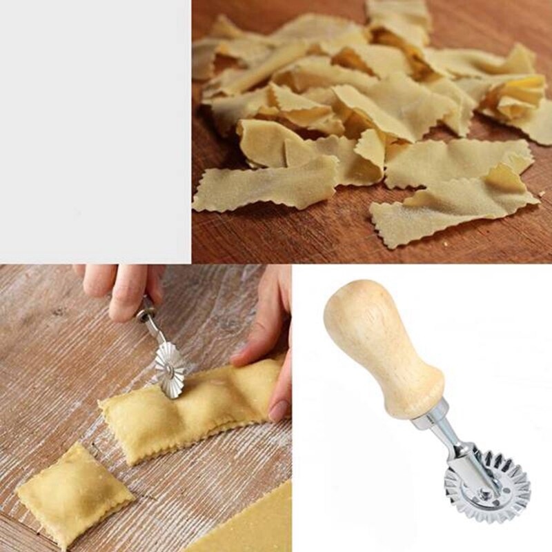 Ravioli Stempel Hersteller Cutter mit Rolle Rad einstellen, bilden mit Holzgriff für Geriffelte Rand, Pasta Presse Küche Befestigung