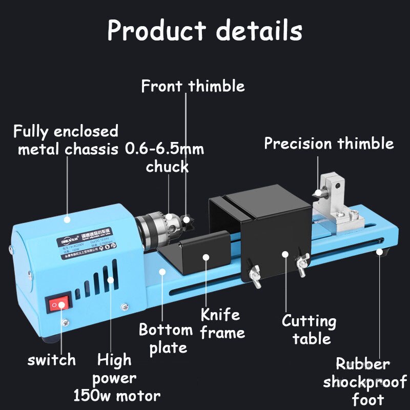 150W DIY Woodworking Pearl Lathe Machinery Electric Woodworking Mini Lathe Grinding Polishing Machine