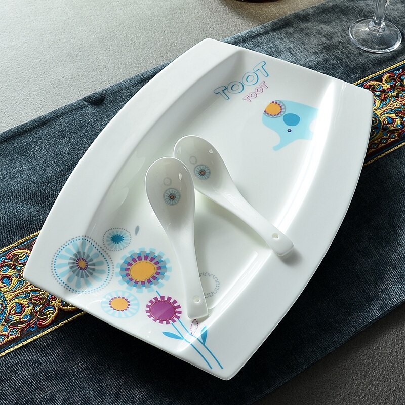 12 inch, real bone china rectangle fish serving plate, buffet serving platter, porcelain cute cake tray, funny dessert plates