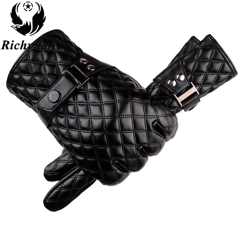 Vinter mænds læder handsker mærke touch screen handsker varme sorte handsker