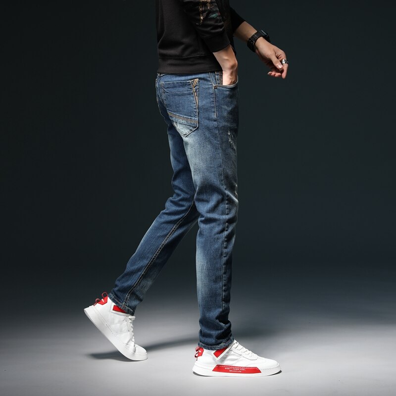 Brand Autumn winter Men's Slim Elastic Retro Jeans Italy Classic Style Jeans Denim Pants Trousers Male Pants
