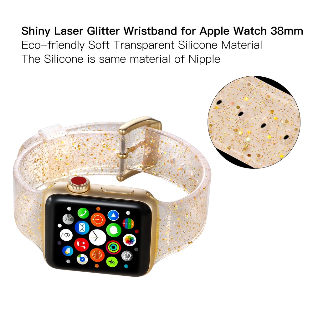 Adjustable Silicone Transparent Glitter Waterproof Band For Apple Watch 38mm 40mm Strap for Apple Watch i-Watch Series 1/2/3/4