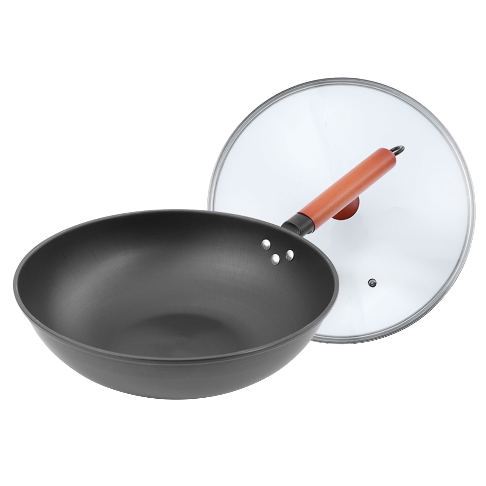 Non-stick Pan Met Deksel Gietijzeren Wok Bak Zonder Olie Rook Koekenpan Wok Zonder Fosfor Keuken Pan voor Oven Gasfornuis: with Lid