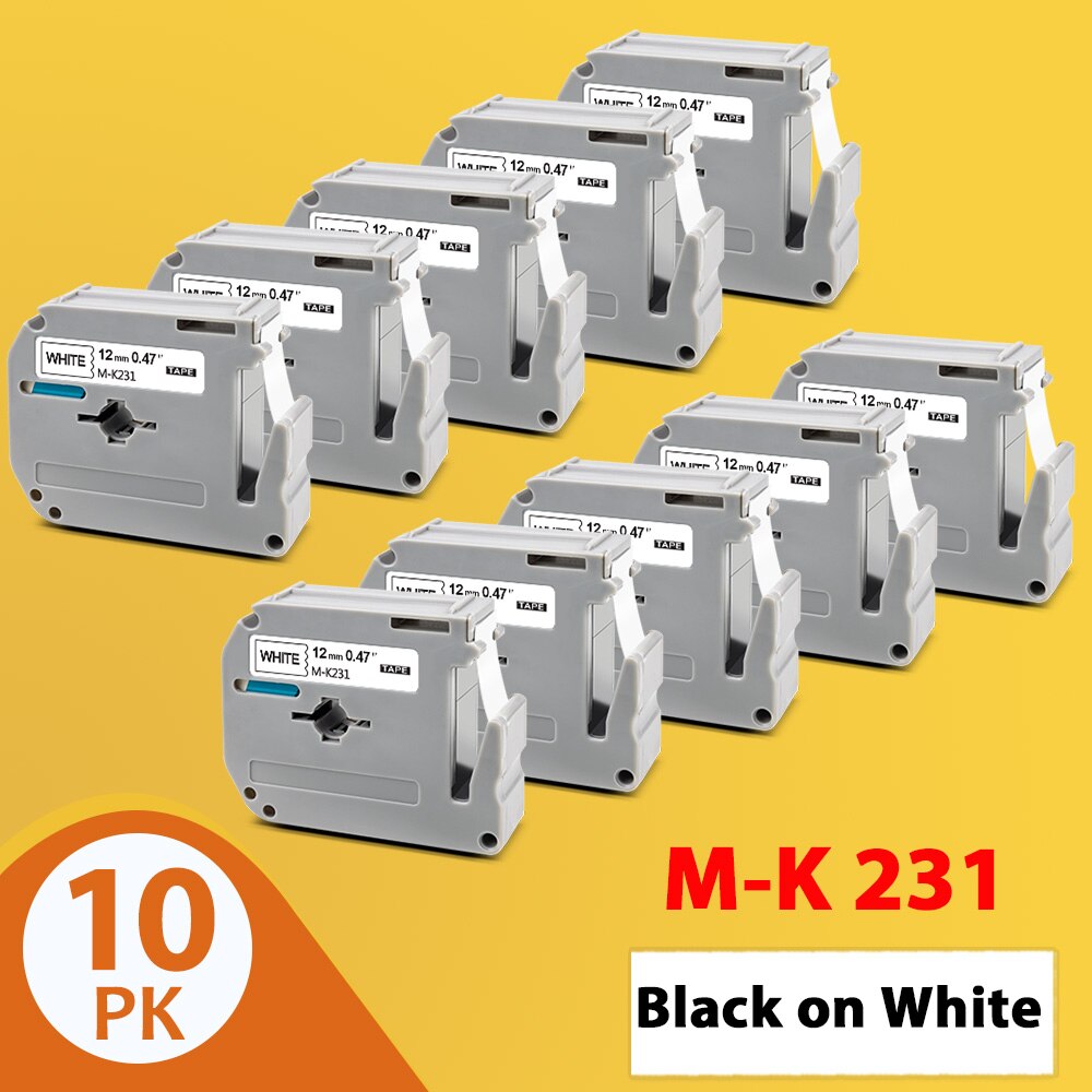 10pk sorte på hvide m -k231 labels til brother  mk 231 mk-231 label tape m tape 12mm label tape til brother p touch label maker