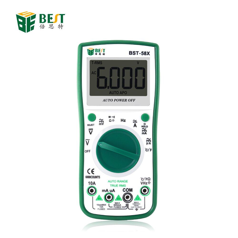 Migliore BST-58X gamma automatica multimetro digitale Ohm amperometro Tester Tester Tester 6000 conteggio AC/DC