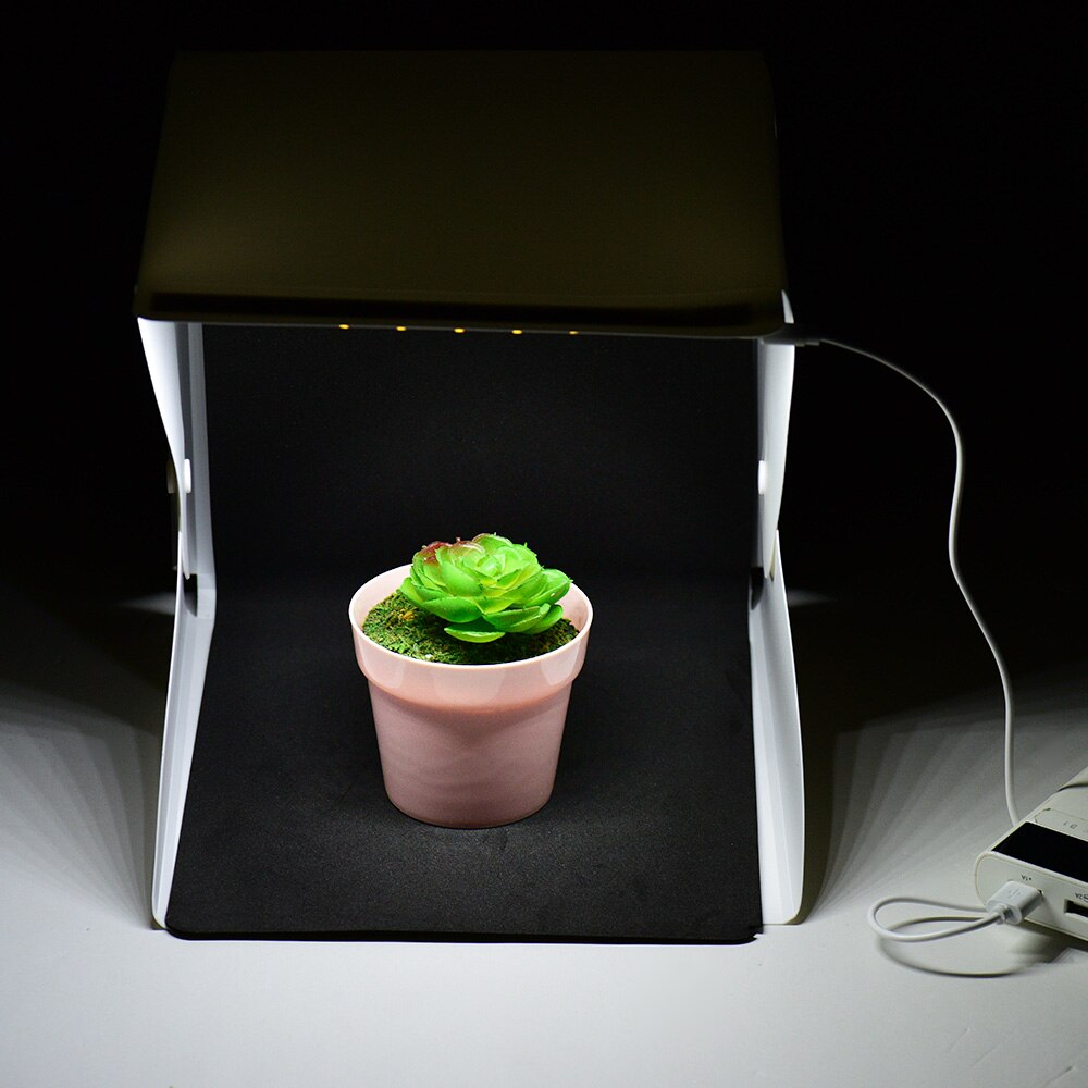 Portable DIY LED Studio Light Box 6000K Mini Foldable Photography Tent Black White Backgrounds USB for Still Life Photography