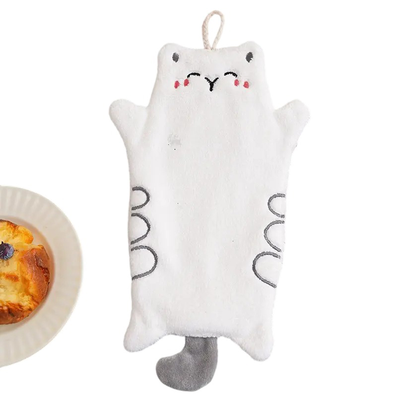 Katzen-korallenfleece-fingerspitzenhandtuch, hängehandtuch zum händetrocknen, badezimmerzubehör, Super saugfähig: Grün