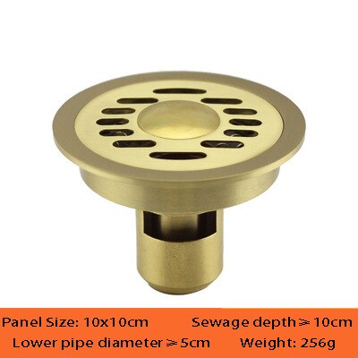 Desagüe redondo para el suelo de latón, 10 CM, escurridor de residuos de ducha, rejilla de drenaje de suelo, dorado,: 4