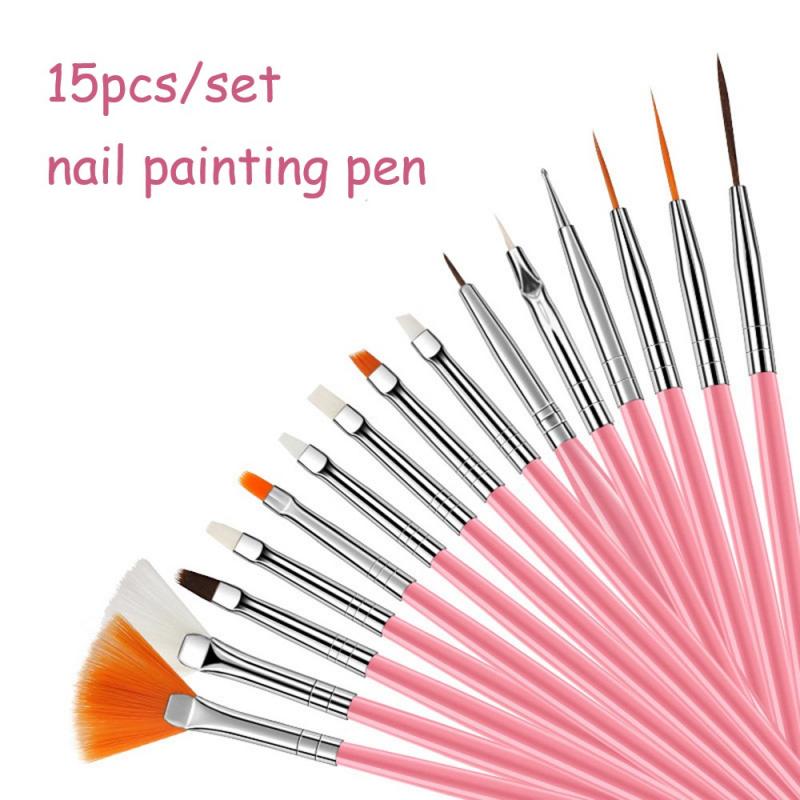 15 Stks/set Nail Art Brush Set Uv Gel Liner Pen Brush Puntjes Pen Nagellak Gradiënt Schilderij Tekening Pen Nail art Tool Kit