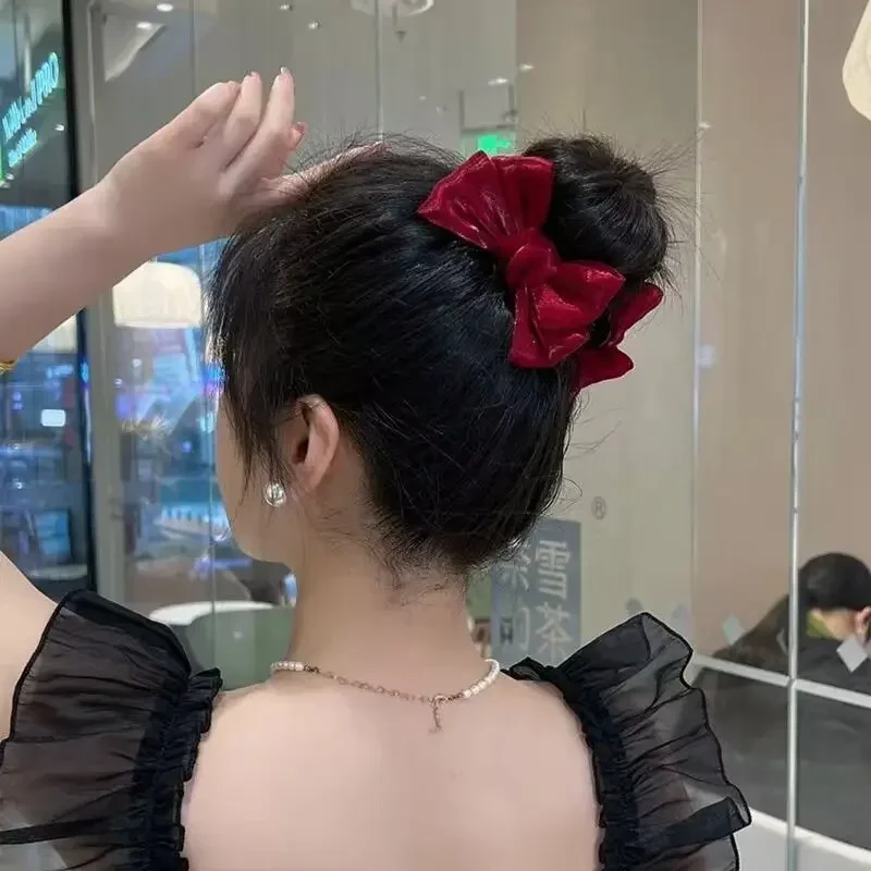 Pinza para el pelo con pajarita para mujer, coleta de terciopelo, pinza para el pelo grande fija, accesorios para la cabeza de Color sólido, para niña