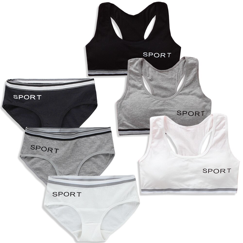 Teen Girl Bra and Panties Sets Cotton Clothes Teenager Sport Underwear Training Bra for Girls 8-14Y Girls Gym Lingerie Brief