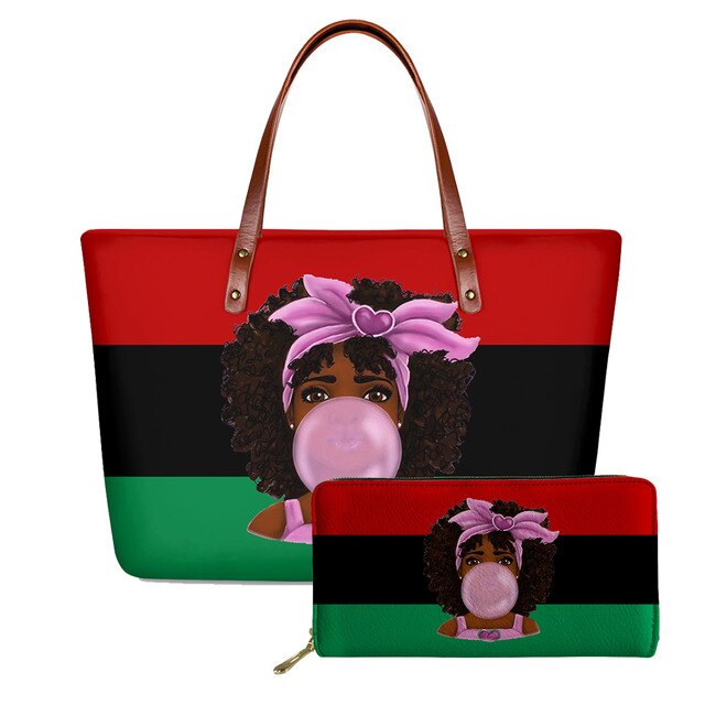 Handbags Women Bags Pan African Girl Custom mode Printing 2pcs/set Shoulder Bag&Wallet UNIA Flag Females Top-Handle Bags: style2