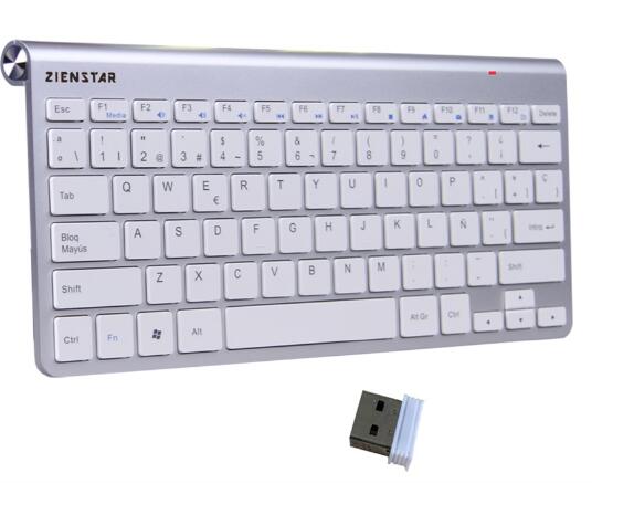 Zienstar-Teclado inalámbrico ultradelgado, 2,4G, idioma español, para Macbook, PC, ordenador portátil, Smart TV con receptor USB: Silver white