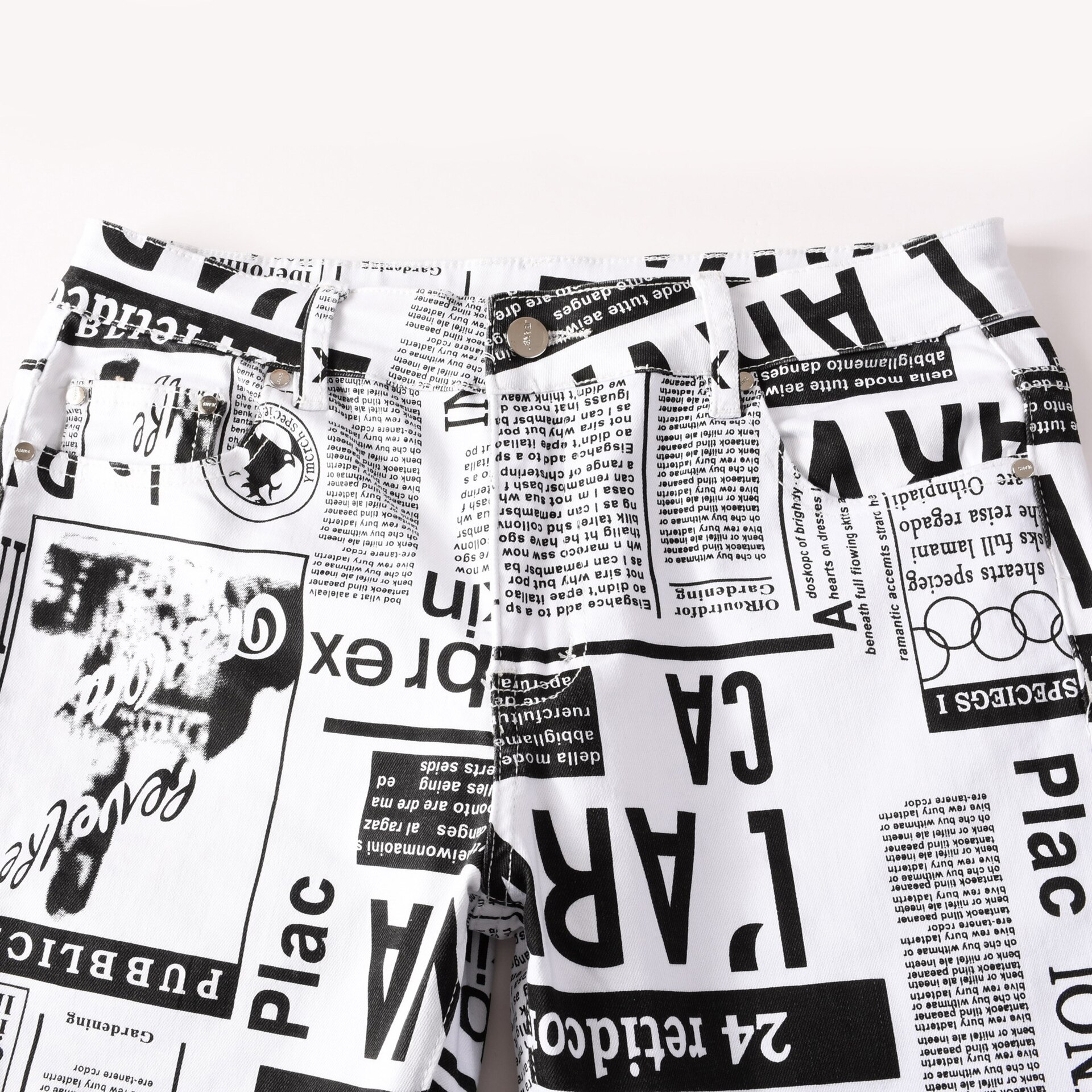 Men’s Street Prints Jeans,Slim-fit Stretch Denim Pants,Newspaper Painting Party Jeans,Cool Casual Jeans;