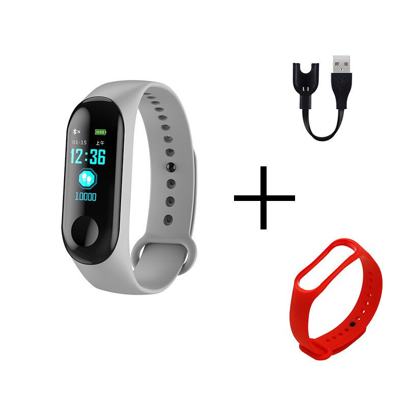 Draagbare sport  m3 fitness tracker horloge smartband waterdichte slimme armband bloeddruk hartslagmeter polsband mannen: Grijsrood