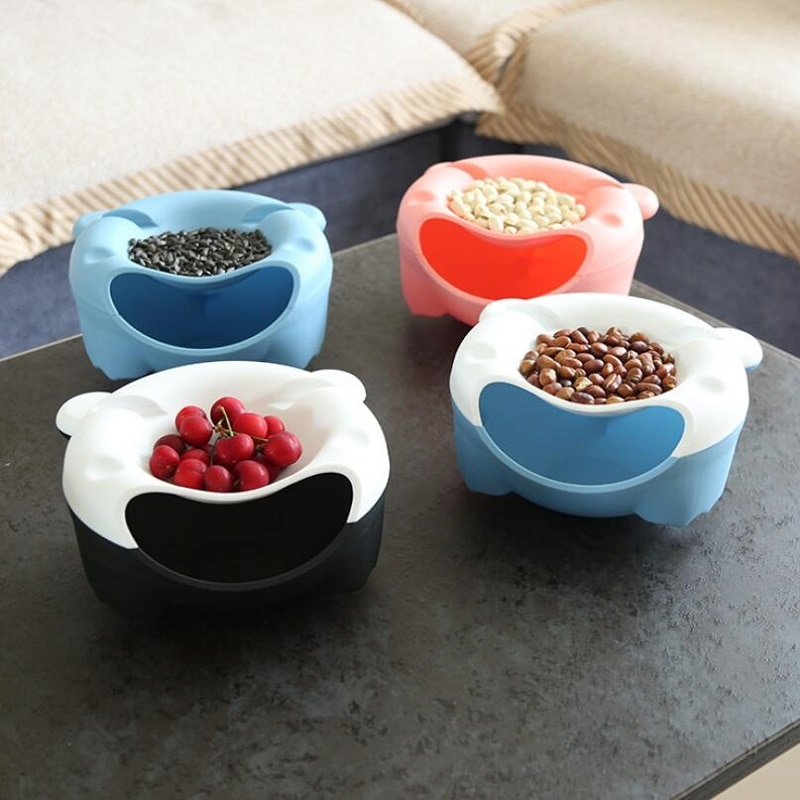 Snack Bowl with Shell Holder, Cute Bear Double Dish Nut Bowl With Cellphone Holder Slot for Pistachio, Peanuts, Sunflower Seed,