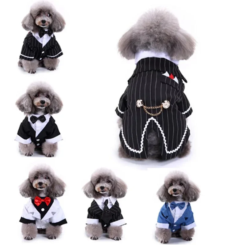 Gentleman Hond Kleren Kat Huisdier Trouwpak Leuke Cachorro Mascotas Pak Gestreepte Smokingvlinderdas Wedding Shirt Kostuum
