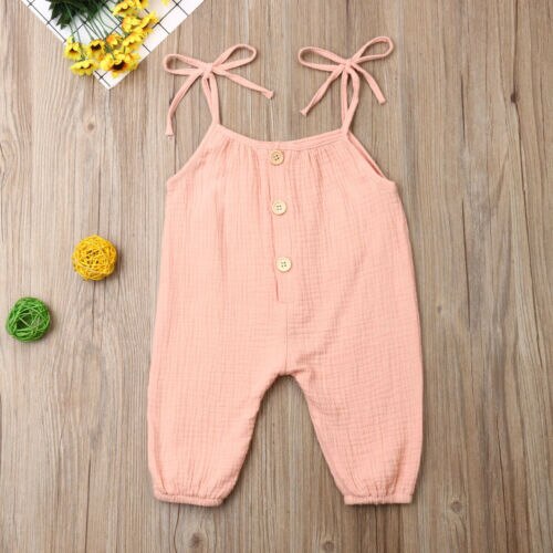 Mono sin mangas con botones y cinturón para bebés y niños ropa de mono de combinación de verano: Rosa / 18-24 months