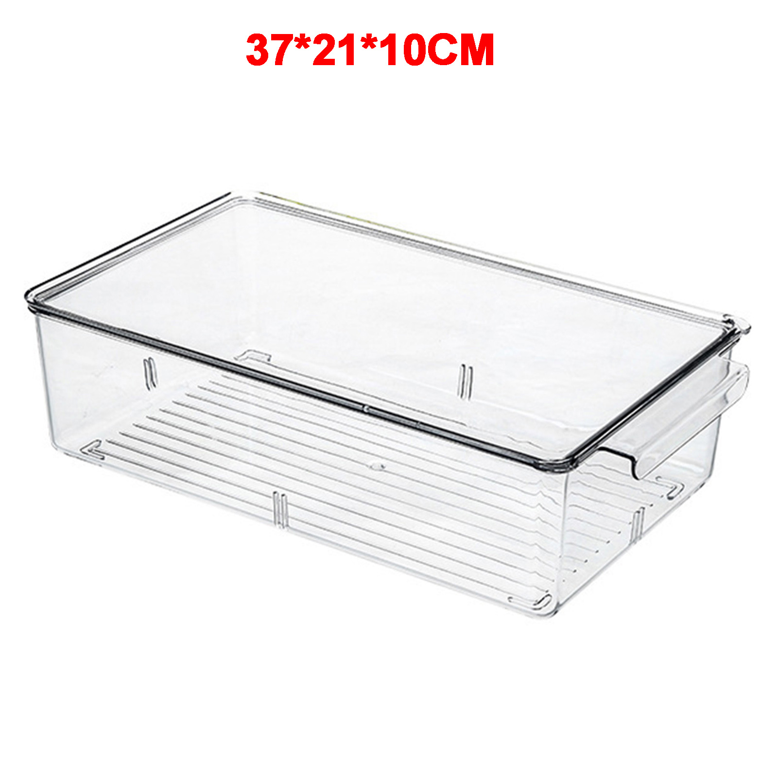 Refrigerator PET Food Storage Box Container With Lid And Divider Large Capacity Fridge Organizer: 37x21x10CM
