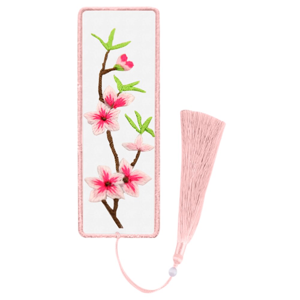 DIY Embroidered Bookmark Material Package Embroidery Starter Kit With Flowers Plant Pattern Color Threads Handmade Bookmark Kit: Light Grey