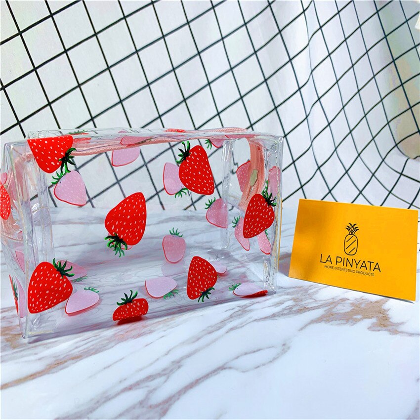 transparent Kosmetik Tasche Reise Veranstalter machen-hoch Klar Reißverschluss Pfirsich Avocado Straberry PVC Schönheit Fahion Mädchen Frauen Handtasche