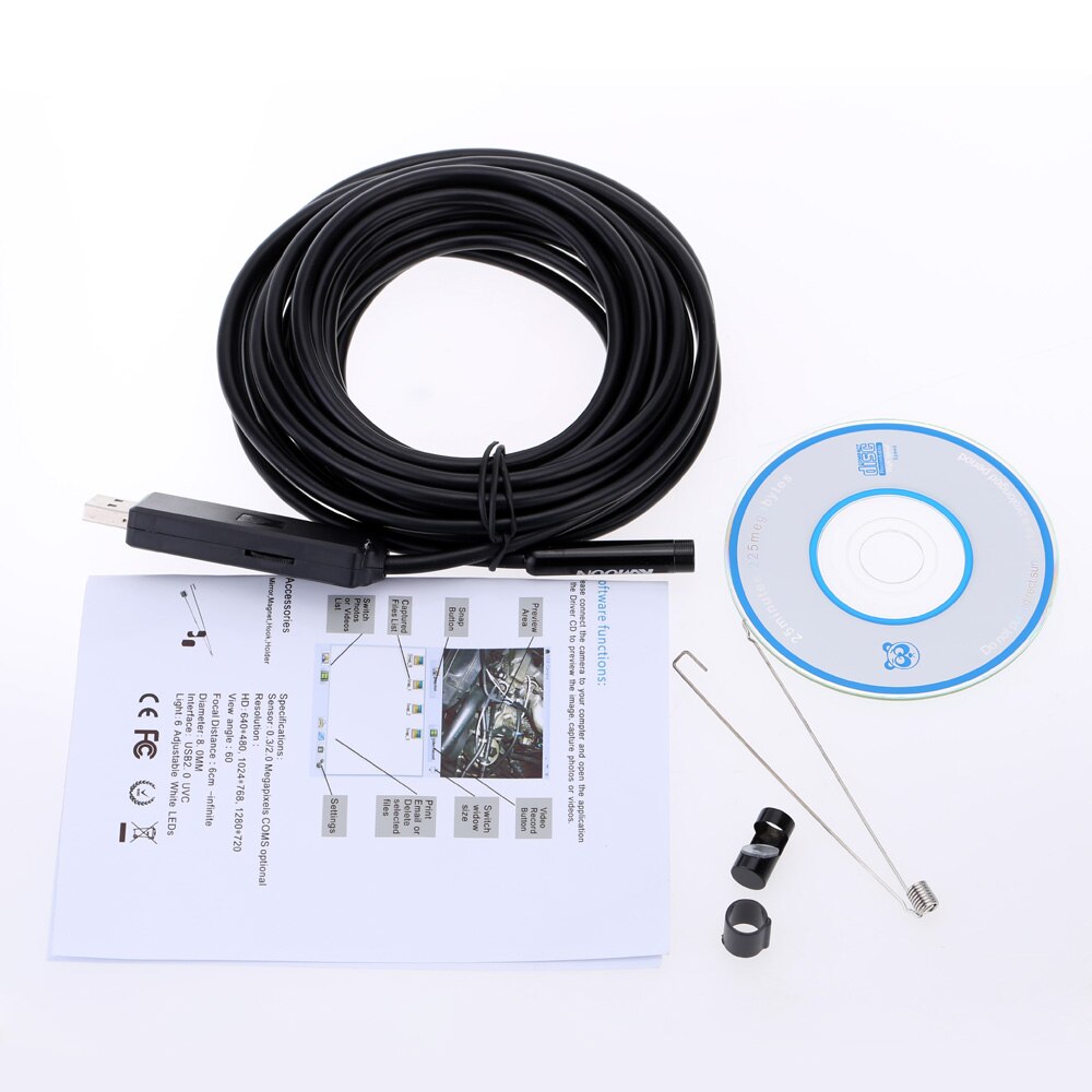 Kkmoon 8mm 2m Mini boroscopio endoscopio USB Digital inspección Cámara endoscopio industrial endoscopio brillo ajustable para PC
