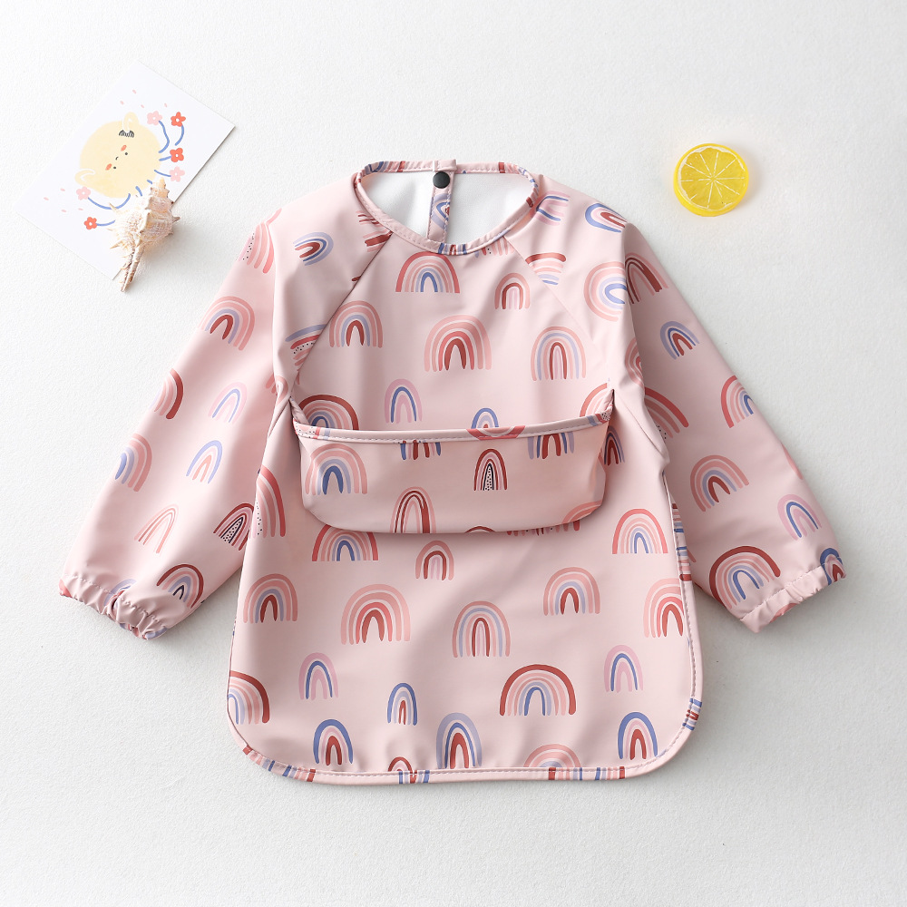 Baby Long Sleeved Bibs Children Toddler Bibs Art Crafts Waterproof Mealtime Protection Washable Easy Clean Smock for Kid: Rainbow