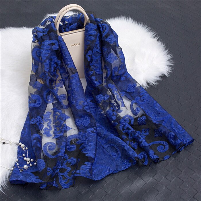 die Seide schal frauen sommer brise leichte schier schals und wickelt bandana Strand Organza Blick spitze hohl schals fo damen