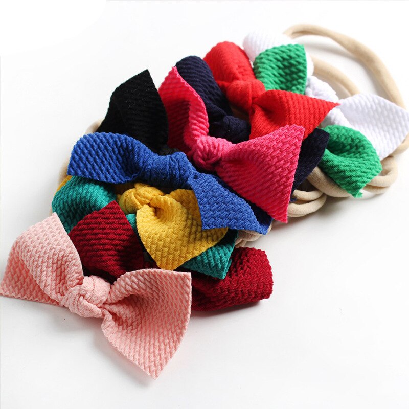 4pcs/lot Girls 3.5'' Waffle Hair Bow Nylon Headband For Kids Soft Bow Elastic Nylon Headbands Hair Band Hair Accessories