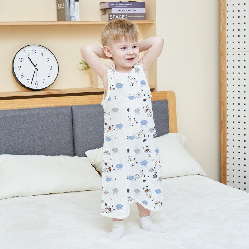 Baby Slaapzak Lente Zomer Jongens Meisjes Dunne Katoenen Gaas Mouwloze Baby Split Been Sleepsack Ademend Kinderen Vest Cocon: Bear / L Height 100-115cm